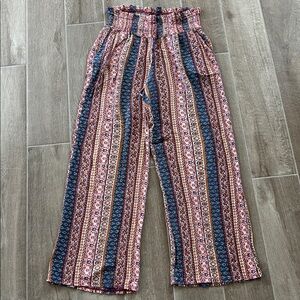 Three Dots Women’s Multicolor Floral Harem Pants Size Large Boho Wide-Leg Loung
